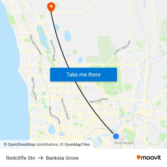 Redcliffe Stn to Banksia Grove map