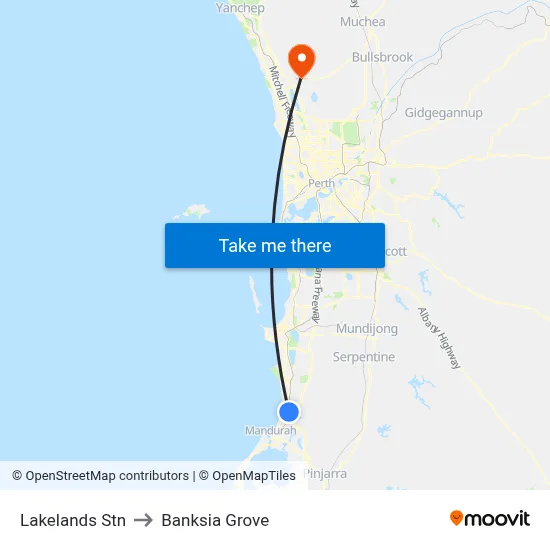 Lakelands Stn to Banksia Grove map