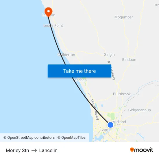 Morley Stn to Lancelin map