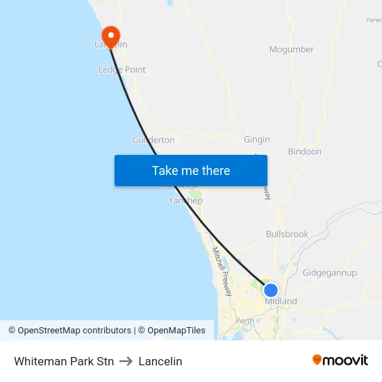 Whiteman Park Stn to Lancelin map