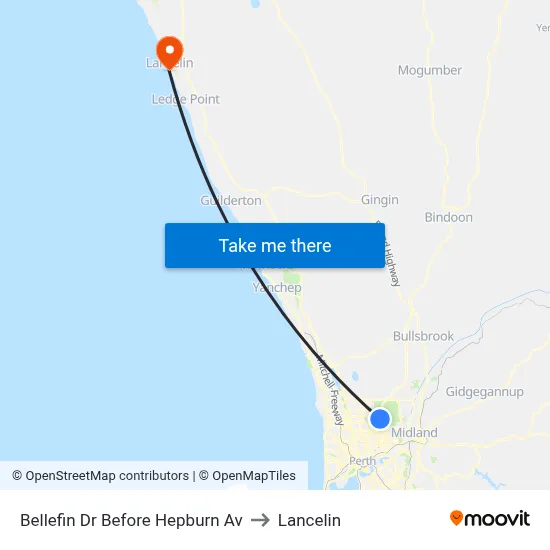 Bellefin Dr Before Hepburn Av to Lancelin map