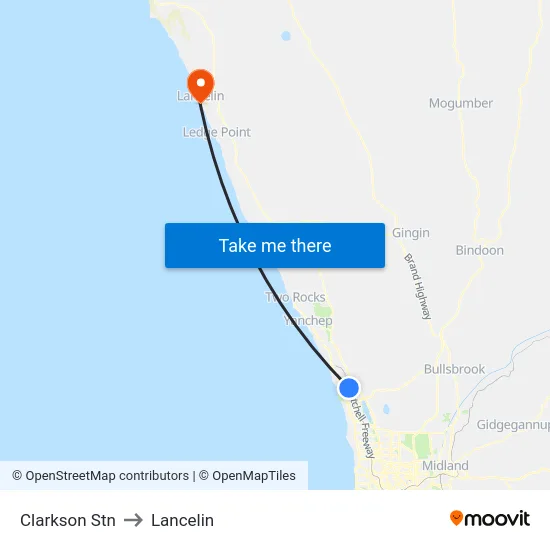 Clarkson Stn to Lancelin map
