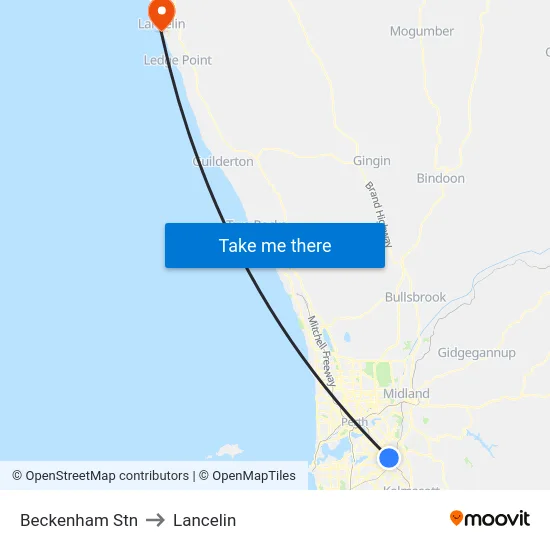 Beckenham Stn to Lancelin map