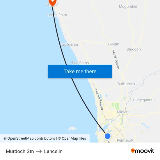 Murdoch Stn to Lancelin map