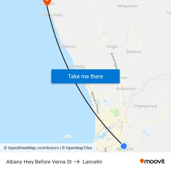 Albany Hwy Before Verna St to Lancelin map