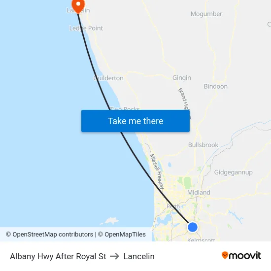 Albany Hwy After Royal St to Lancelin map