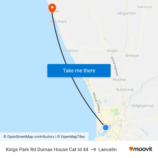 Kings Park Rd Dumas House Cat Id 44 to Lancelin map