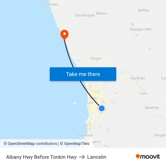 Albany Hwy Before Tonkin Hwy to Lancelin map