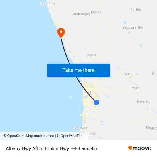 Albany Hwy After Tonkin Hwy to Lancelin map