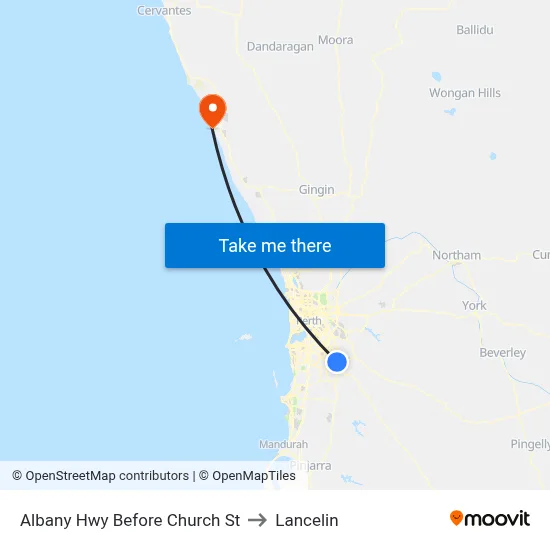 Albany Hwy Before Church St to Lancelin map