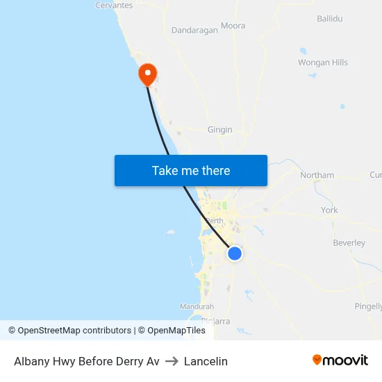 Albany Hwy Before Derry Av to Lancelin map
