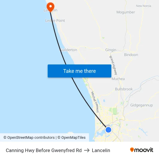 Canning Hwy Before Gwenyfred Rd to Lancelin map