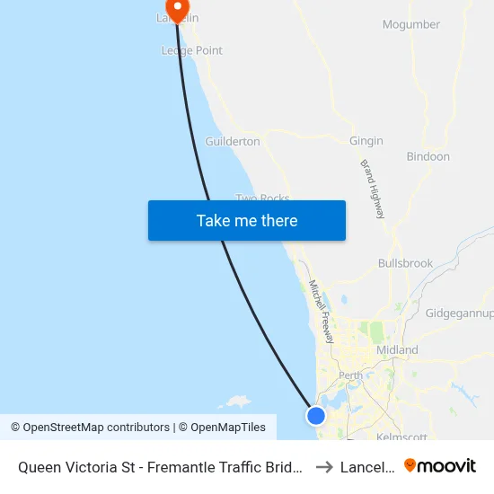 Queen Victoria St - Fremantle Traffic Bridge to Lancelin map