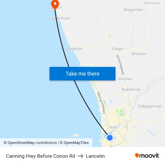 Canning Hwy Before Conon Rd to Lancelin map
