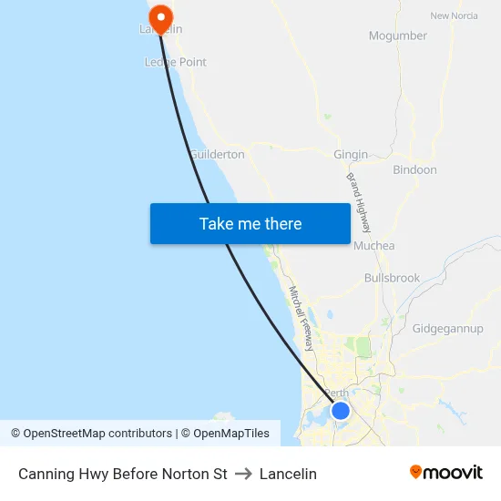 Canning Hwy Before Norton St to Lancelin map