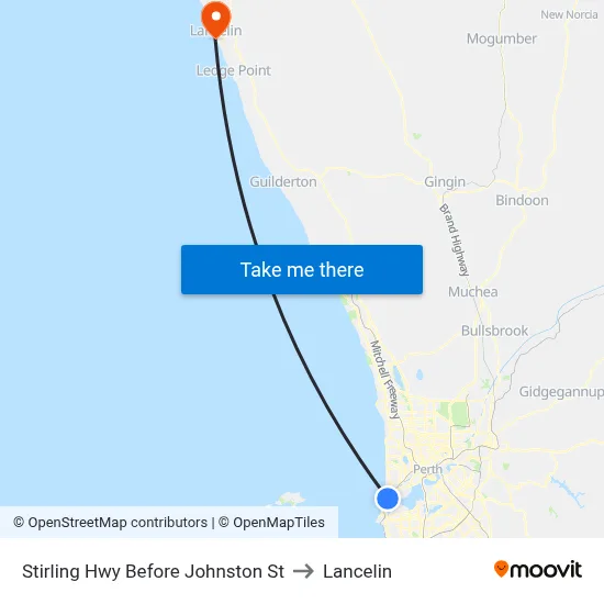 Stirling Hwy Before Johnston St to Lancelin map