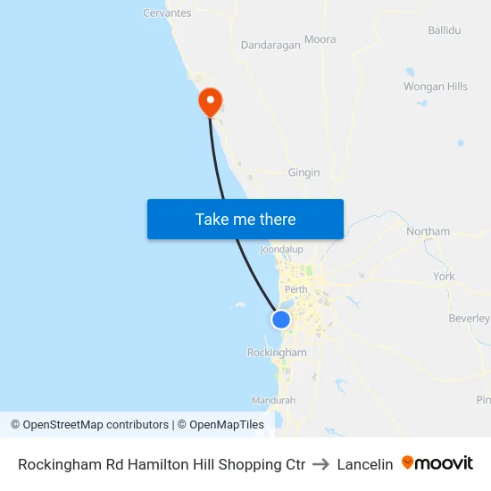 Rockingham Rd Hamilton Hill Shopping Ctr to Lancelin map