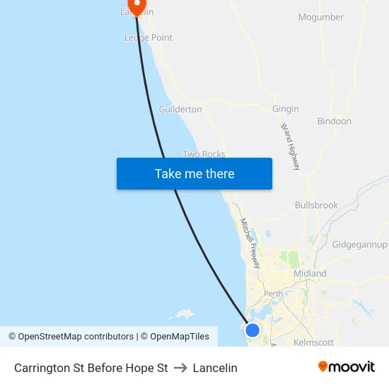Carrington St Before Hope St to Lancelin map