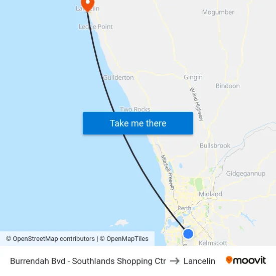 Burrendah Bvd - Southlands Shopping Ctr to Lancelin map