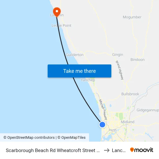 Scarborough Beach Rd Wheatcroft Street Cat Id 18 to Lancelin map