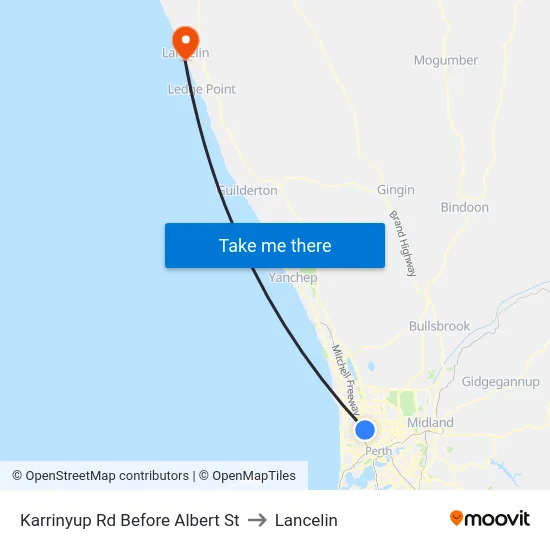 Karrinyup Rd Before Albert St to Lancelin map