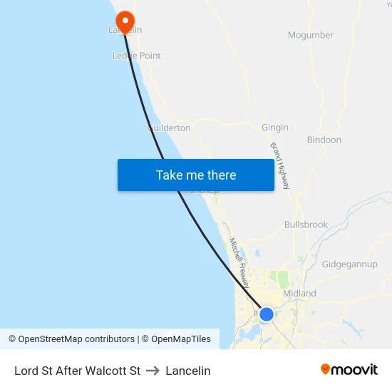 Lord St After Walcott St to Lancelin map
