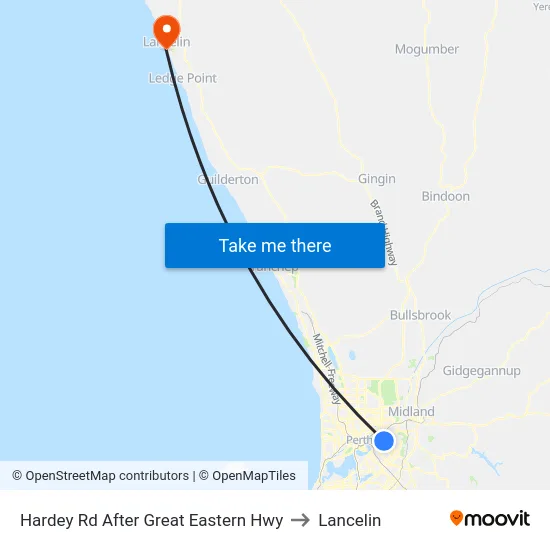 Hardey Rd After Great Eastern Hwy to Lancelin map