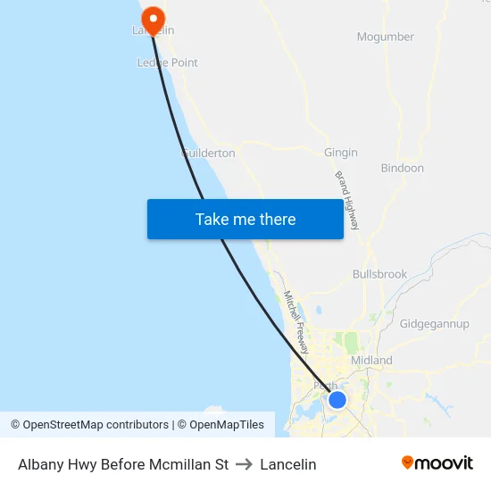 Albany Hwy Before Mcmillan St to Lancelin map
