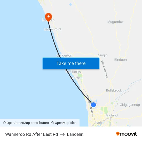 Wanneroo Rd After East Rd to Lancelin map