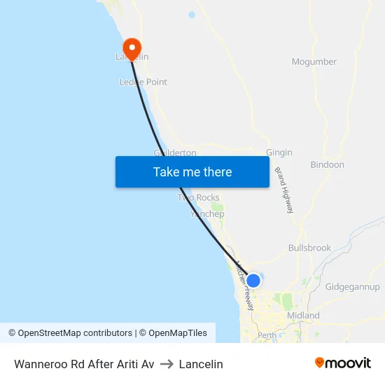 Wanneroo Rd After Ariti Av to Lancelin map