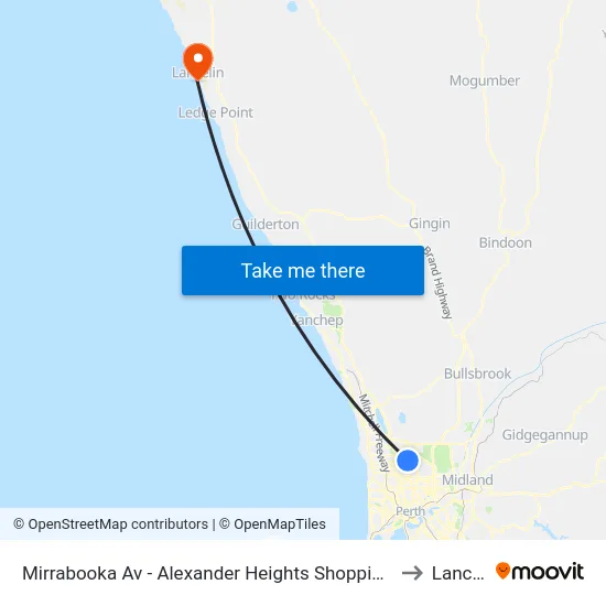 Mirrabooka Av - Alexander Heights Shopping Ctr Stand 2 to Lancelin map