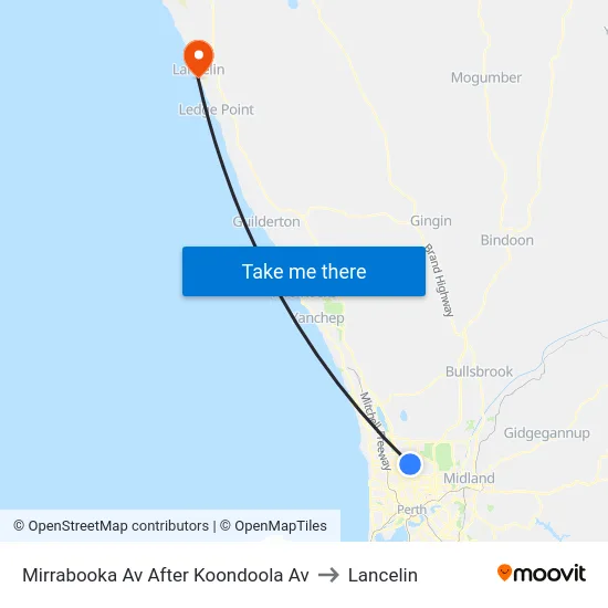 Mirrabooka Av After Koondoola Av to Lancelin map