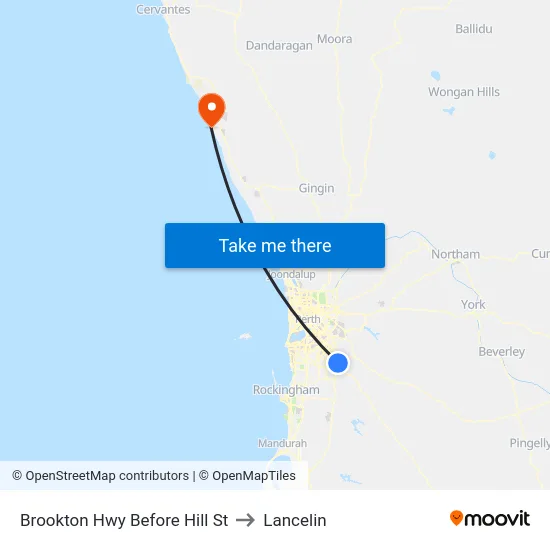 Brookton Hwy Before Hill St to Lancelin map