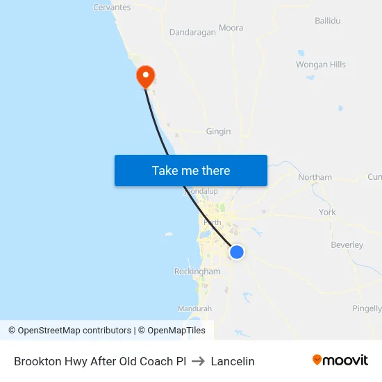 Brookton Hwy After Old Coach Pl to Lancelin map