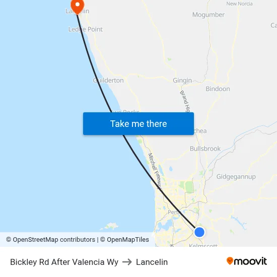 Bickley Rd After Valencia Wy to Lancelin map