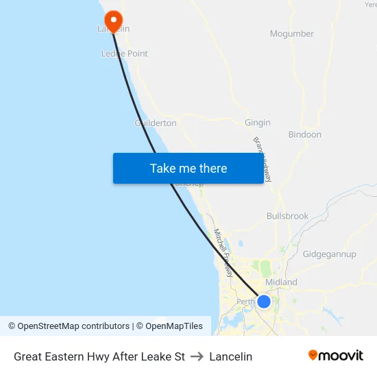 Great Eastern Hwy After Leake St to Lancelin map