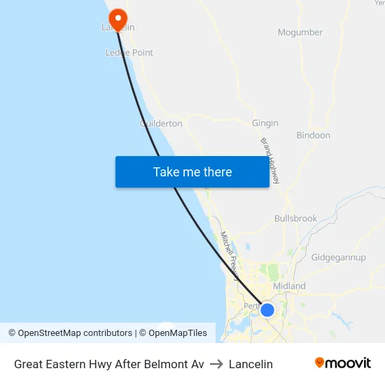 Great Eastern Hwy After Belmont Av to Lancelin map