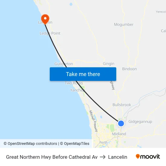 Great Northern Hwy Before Cathedral Av to Lancelin map