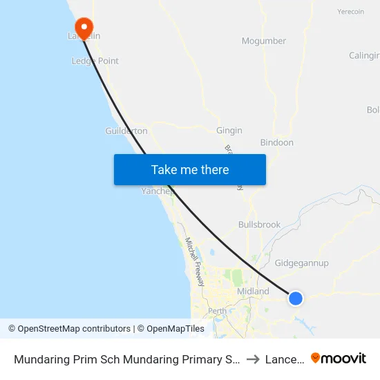 Mundaring Prim Sch   Mundaring Primary School to Lancelin map