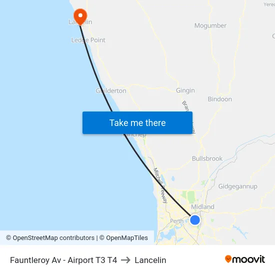 Fauntleroy Av  - Airport T3 T4 to Lancelin map