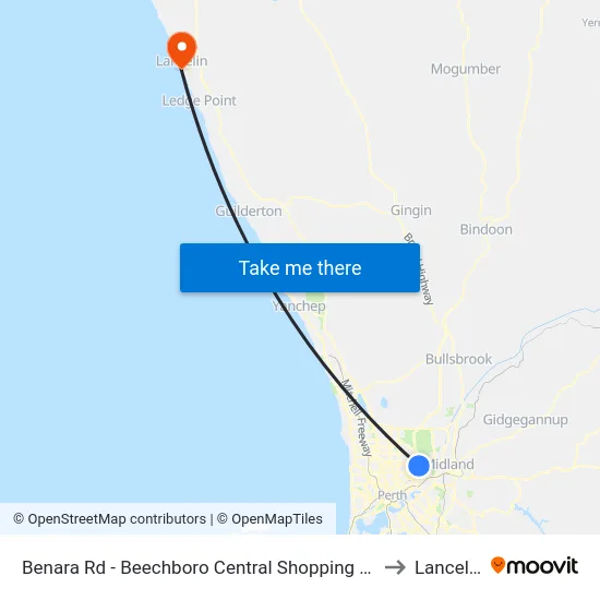 Benara Rd - Beechboro Central Shopping Ctr to Lancelin map