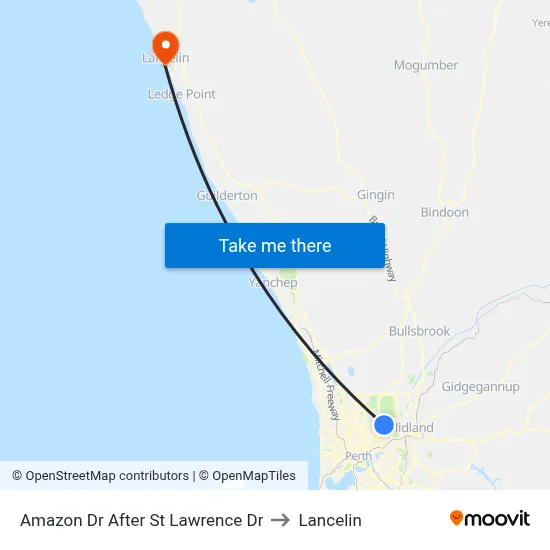 Amazon Dr After St Lawrence Dr to Lancelin map