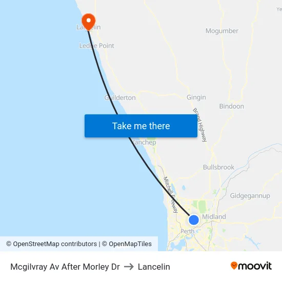 Mcgilvray Av After Morley Dr to Lancelin map