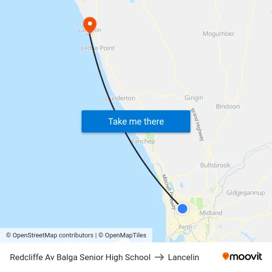 Redcliffe Av Balga Senior High School to Lancelin map