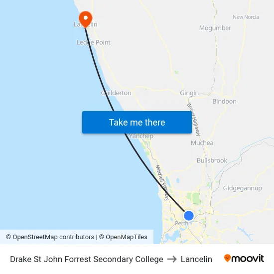 Drake St John Forrest Secondary College to Lancelin map