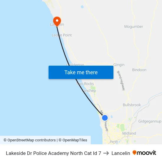 Lakeside Dr Police Academy North Cat Id 7 to Lancelin map