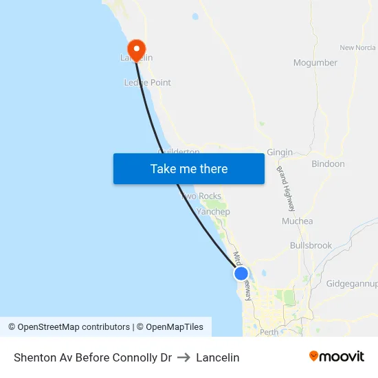 Shenton Av Before Connolly Dr to Lancelin map