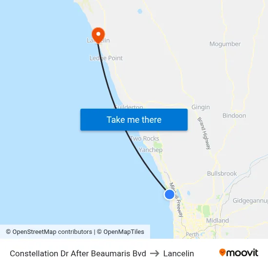 Constellation Dr After Beaumaris Bvd to Lancelin map