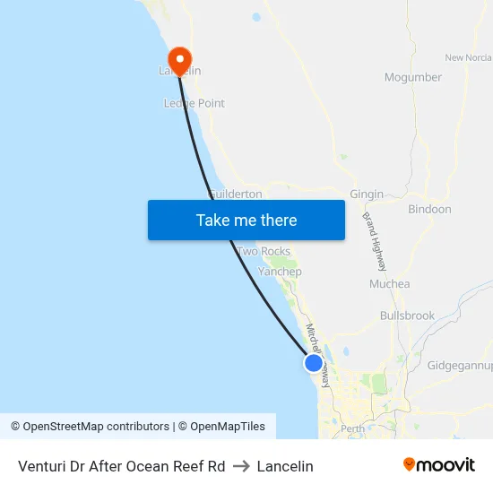 Venturi Dr After Ocean Reef Rd to Lancelin map