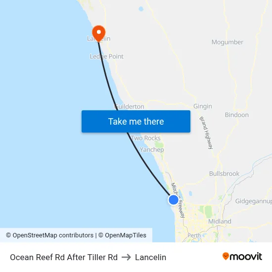 Ocean Reef Rd After Tiller Rd to Lancelin map